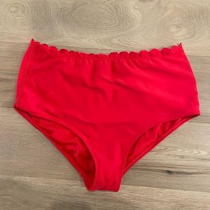 South Beach red scalloped high waisted swim bottoms red